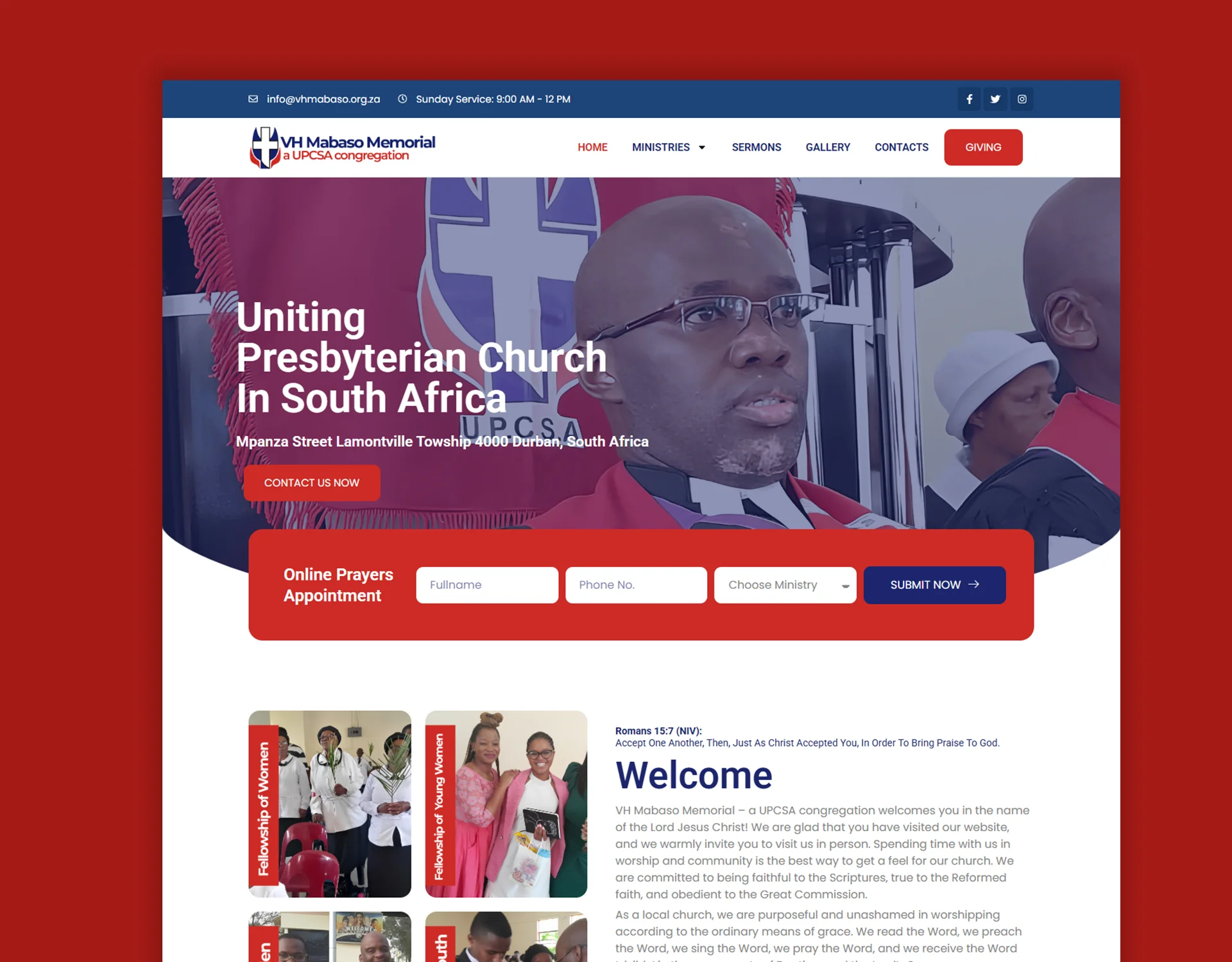 Vhmabasa Memorial Church website design