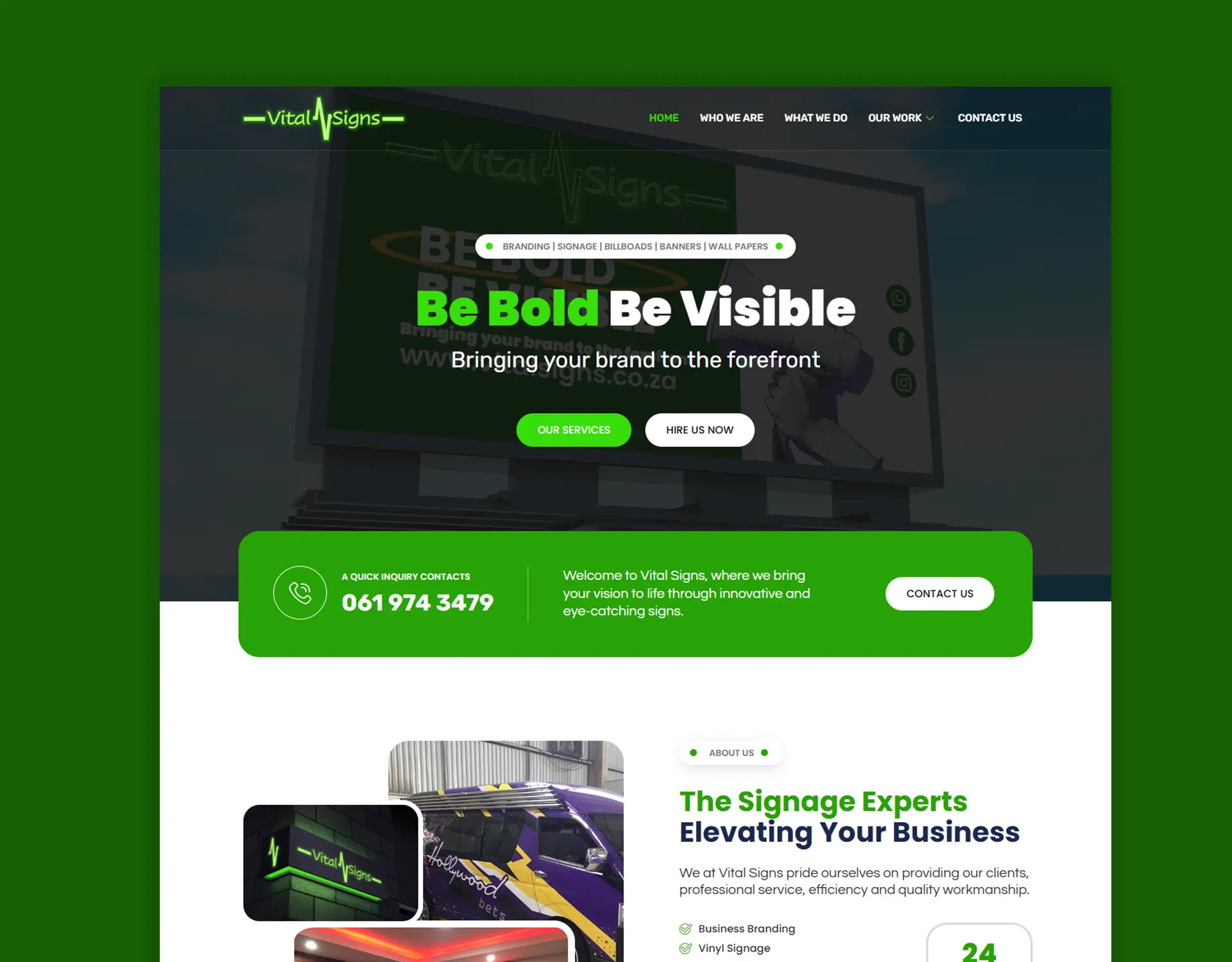 Vital Signs neon signage website design